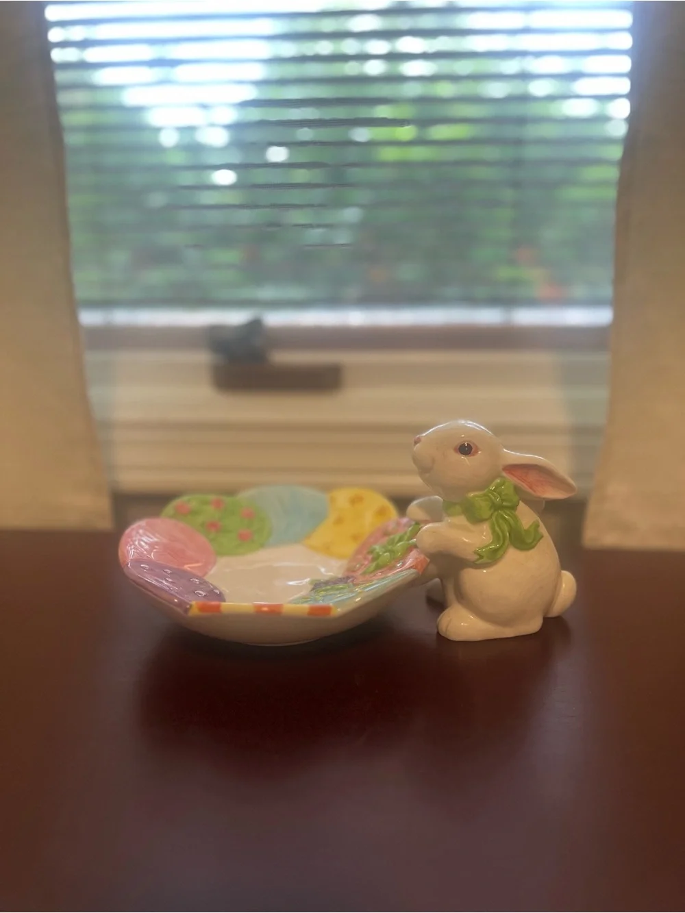 Vintage Easter Bunny Ceramic Trinket Dish with Pastel Accents